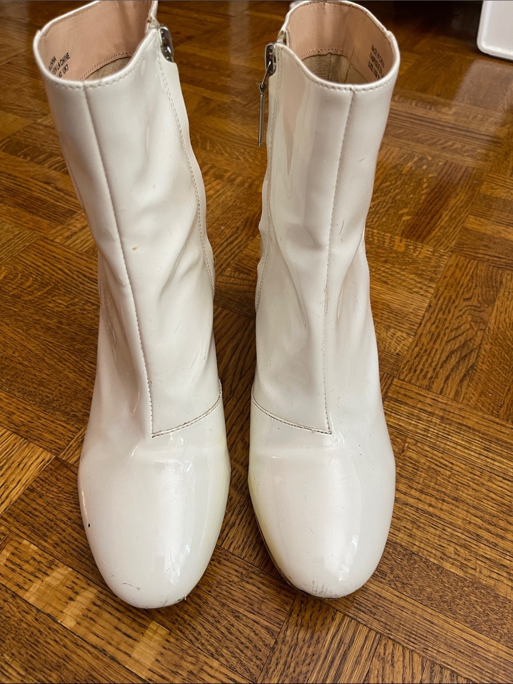 Urban Outfitters White Patent Ankle Booties with Side Zipper